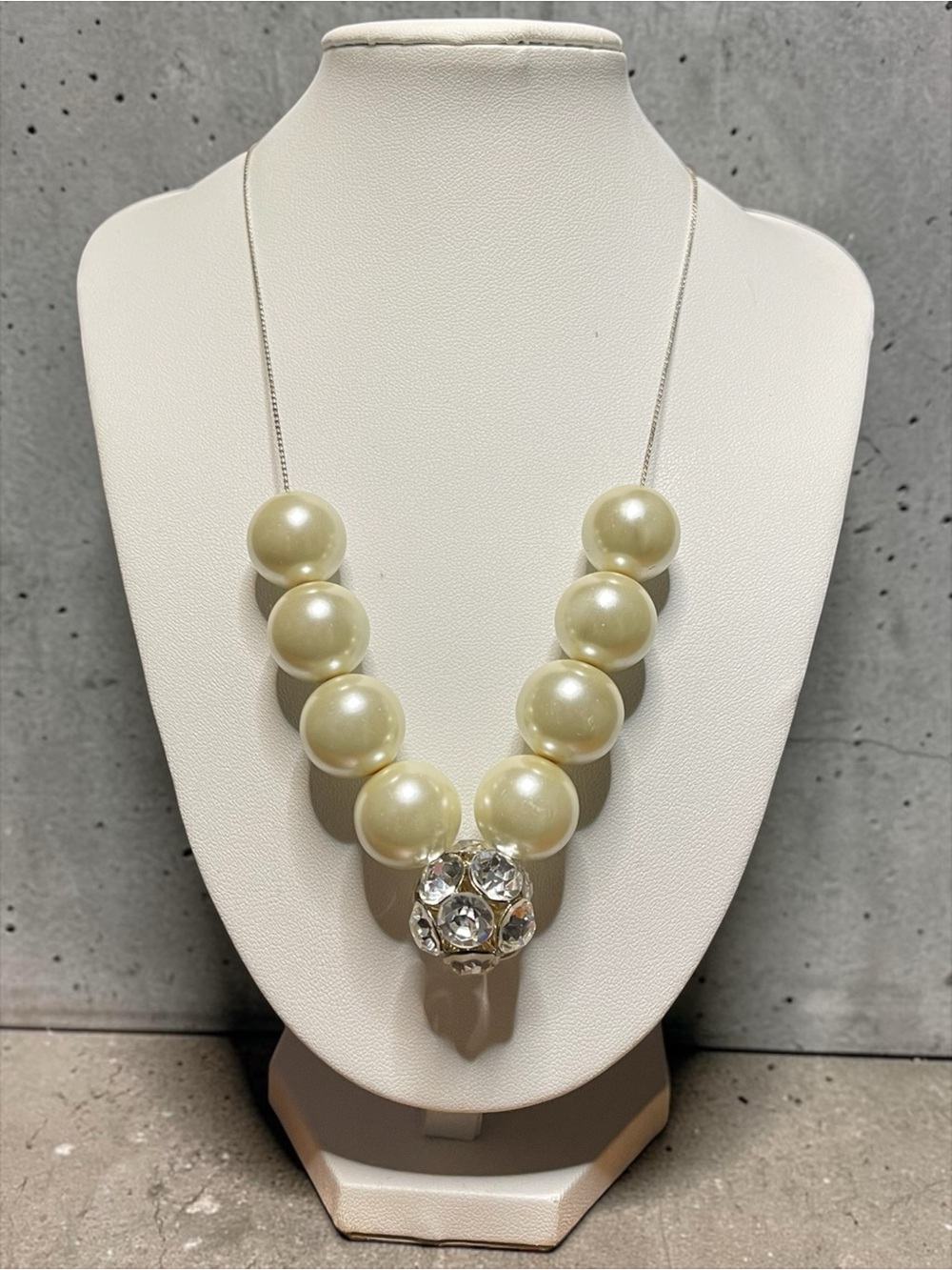 Faux Pearl Statement Necklace with Crystal Pavé Orb Centerpiece